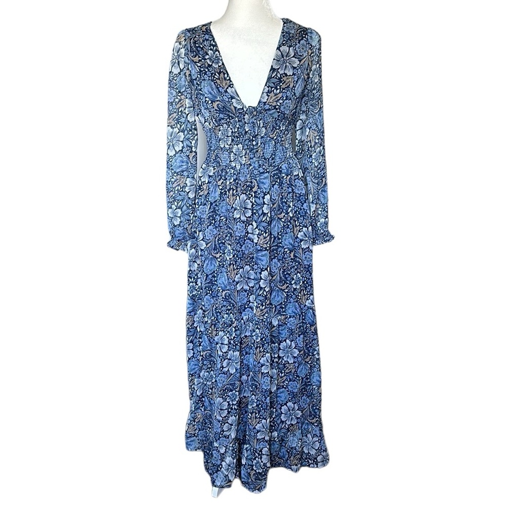 Patrons of Peace blue boho floral maxi dress 70”s Stevie Nicks 70’s vibe size S